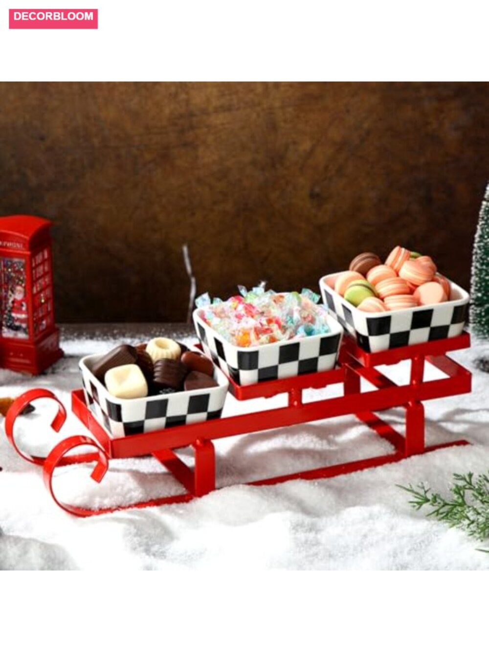 Christmas Sleigh 3 Tier Serving Tray Ceramic Dip Bowls Set